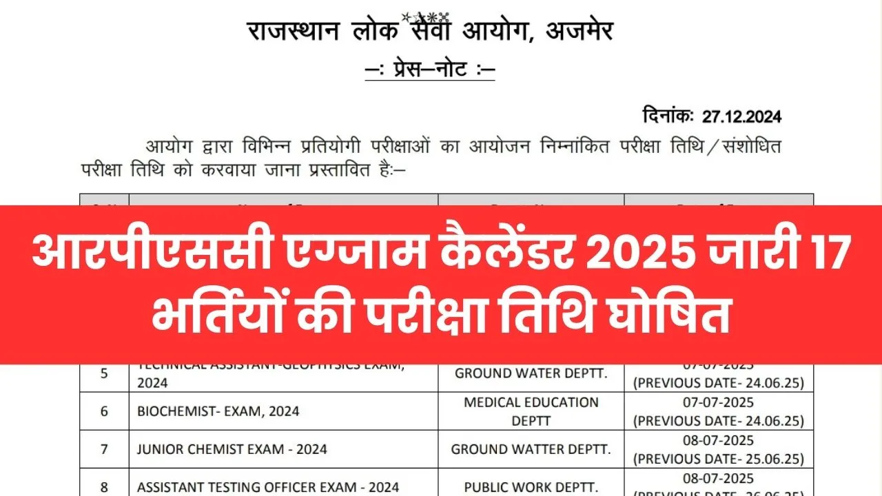 RPSC Exam Calendar 2025